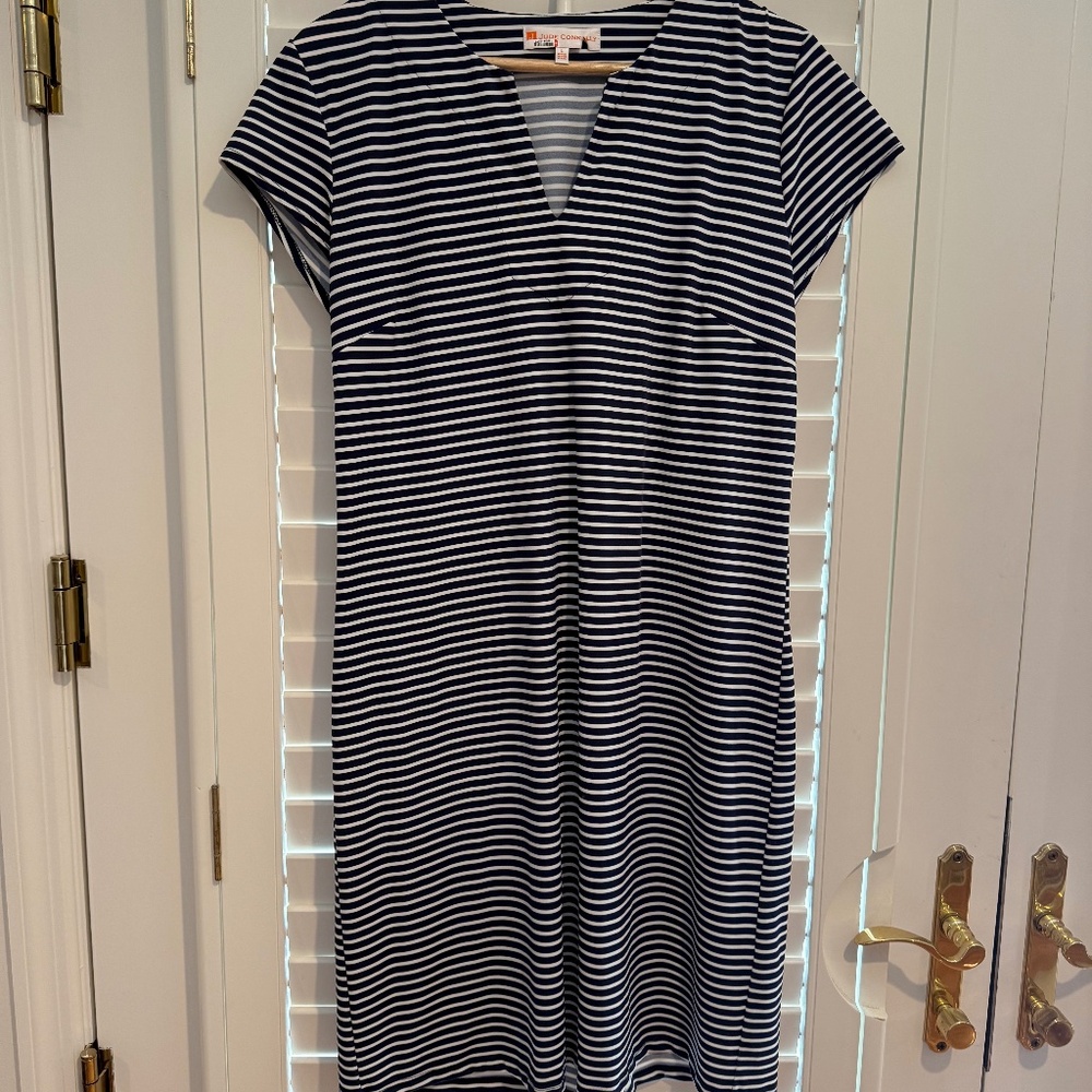 Jude Connally V-Notch Short Sleeve A-Line Jude Cloth Dress Navy/White Stripe SM